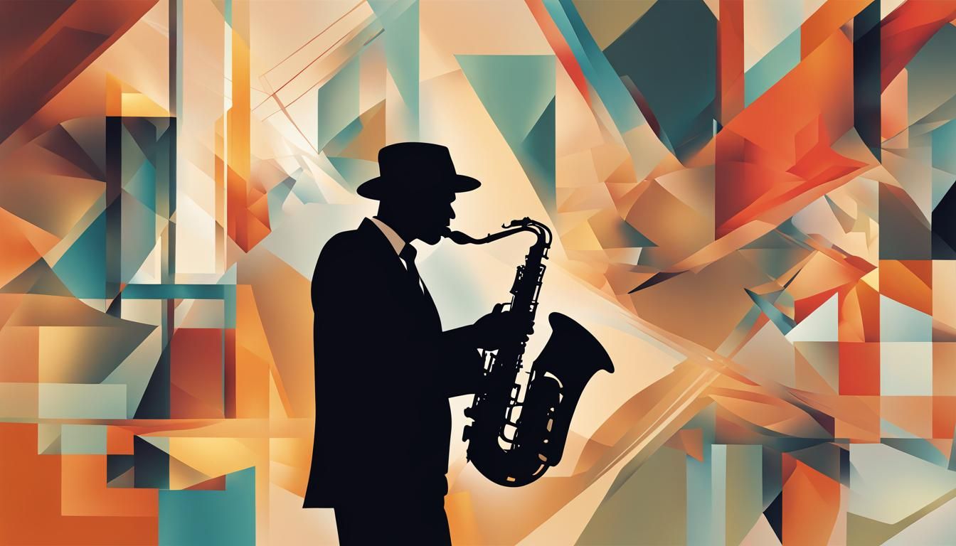 Saxophonist Silhouette in Cubist Art Deco Style