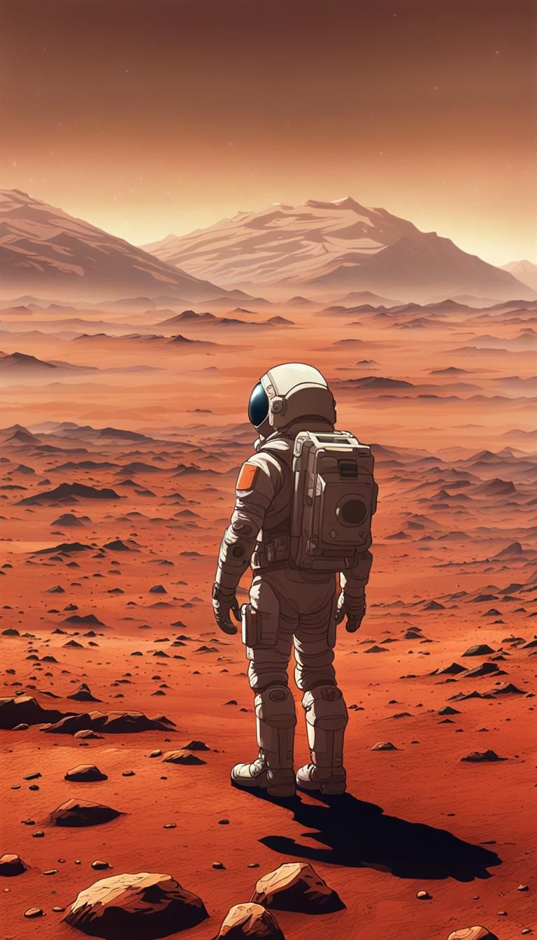 Astronaut on Mars in Anime Style by Shinkai