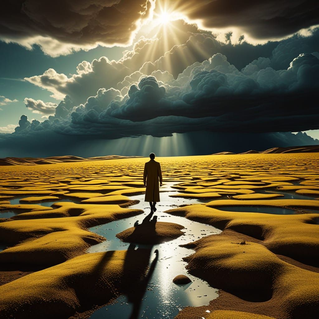 Split Lighting Surreal Landscape with Lone Figure