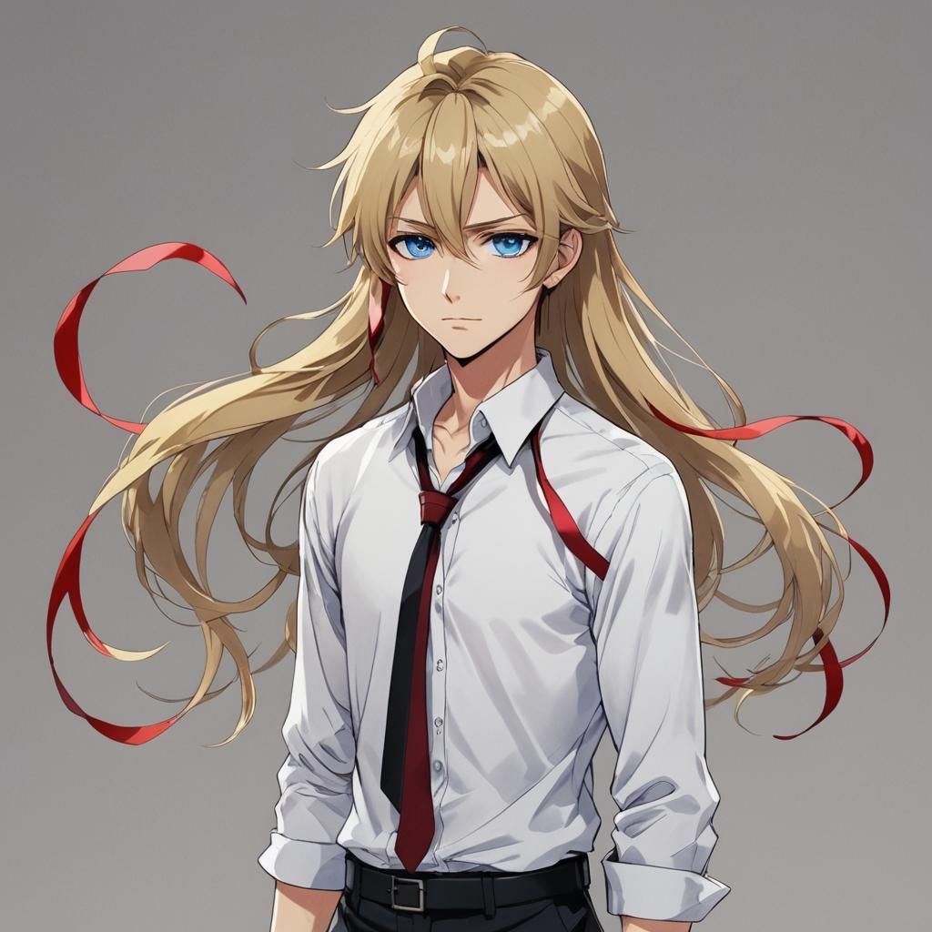 Anime-Style Portrait of Young Man with Blonde Hair