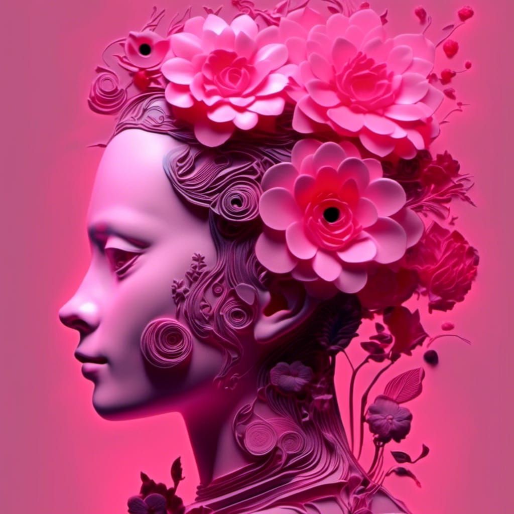 Woman of Books in Pink Impasto Art