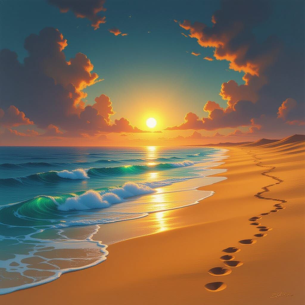 Glowing Ocean Planet with Luminous Deserts