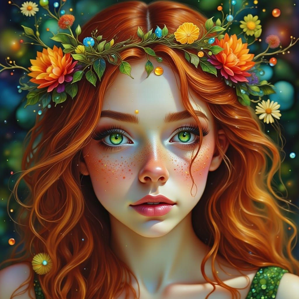 Sensual Ginger Goddess with Floral Wreath