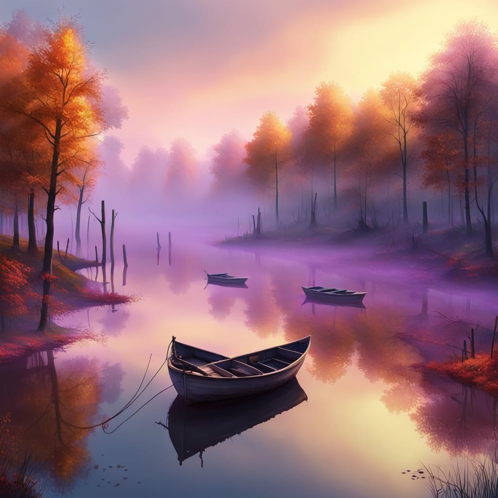 Autumn Lake: Gouache and Watercolor Impressionist Painting