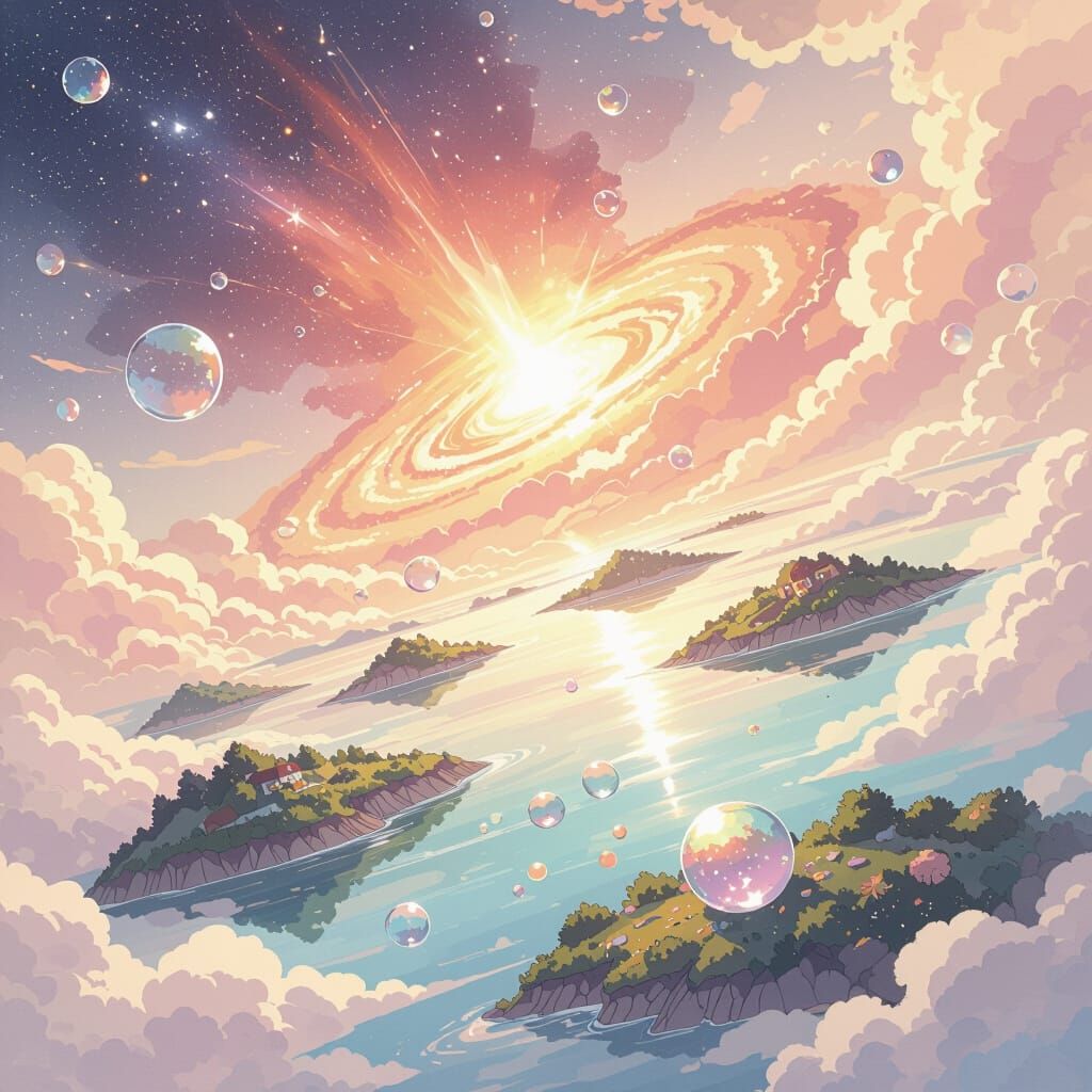 Dreamlike Space Islands Approaching Supernova in Watercolor ...