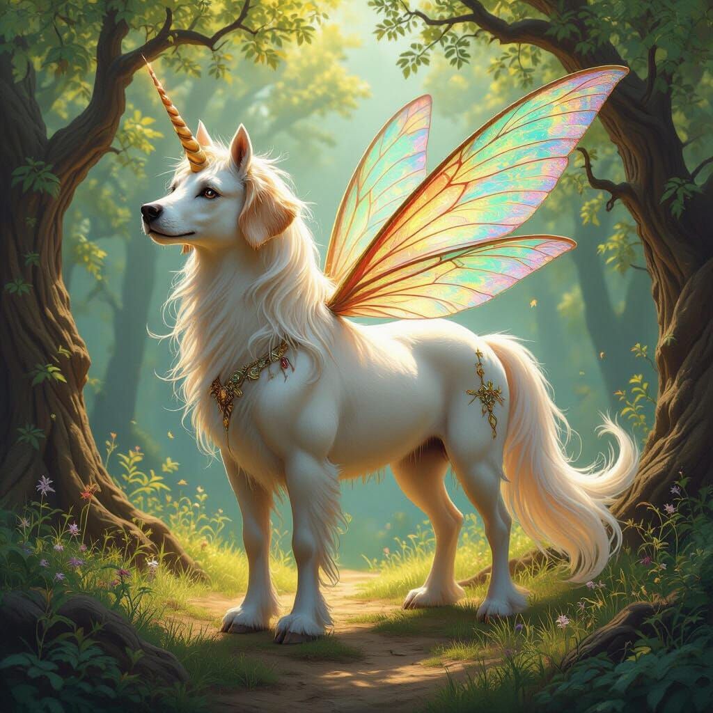 Enchanted Creature: Unicorn Body, Dog Face, Fairy Legs, Tree...