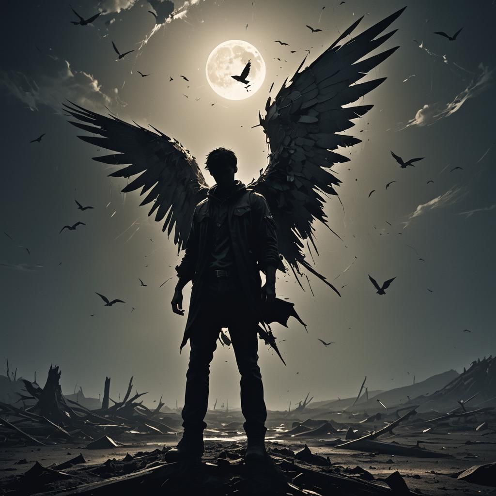 Expressionist Broken Wings in Stark Landscape