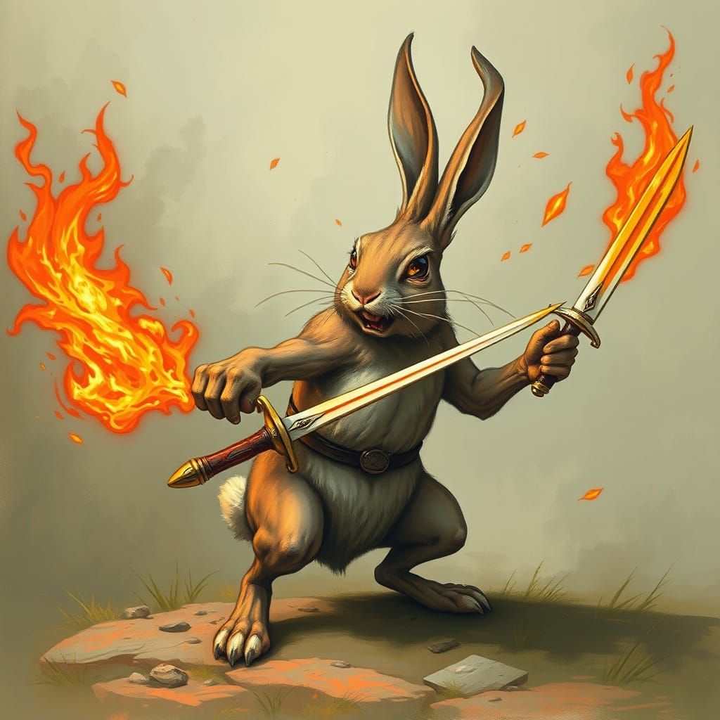 Furious Fable: Enchanted Rabbit Wields Blazing Elemental Swo...