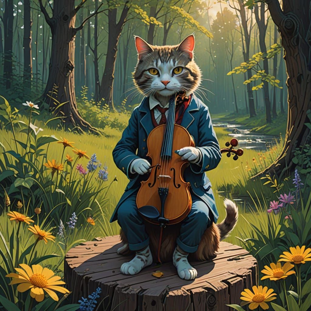 Enchanted Fiddle Player in Whimsical Woodland