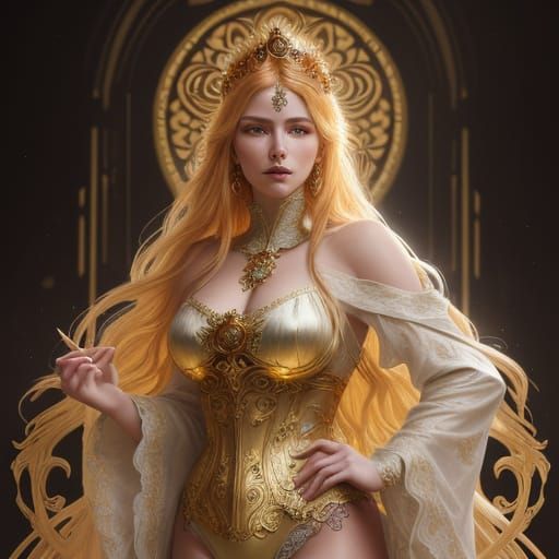 Noblewoman Portrait with Golden Sun Filigree