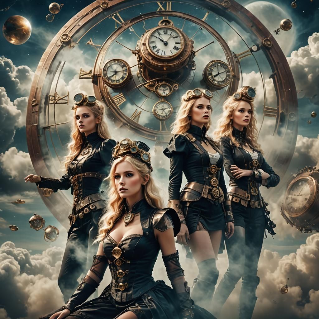 Steampunk Goddesses in Celestial Triple Exposure Portrait