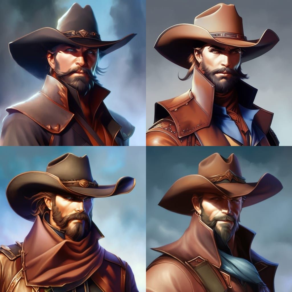 Handsome Cowboy Portrait in Detailed Splash Art Style