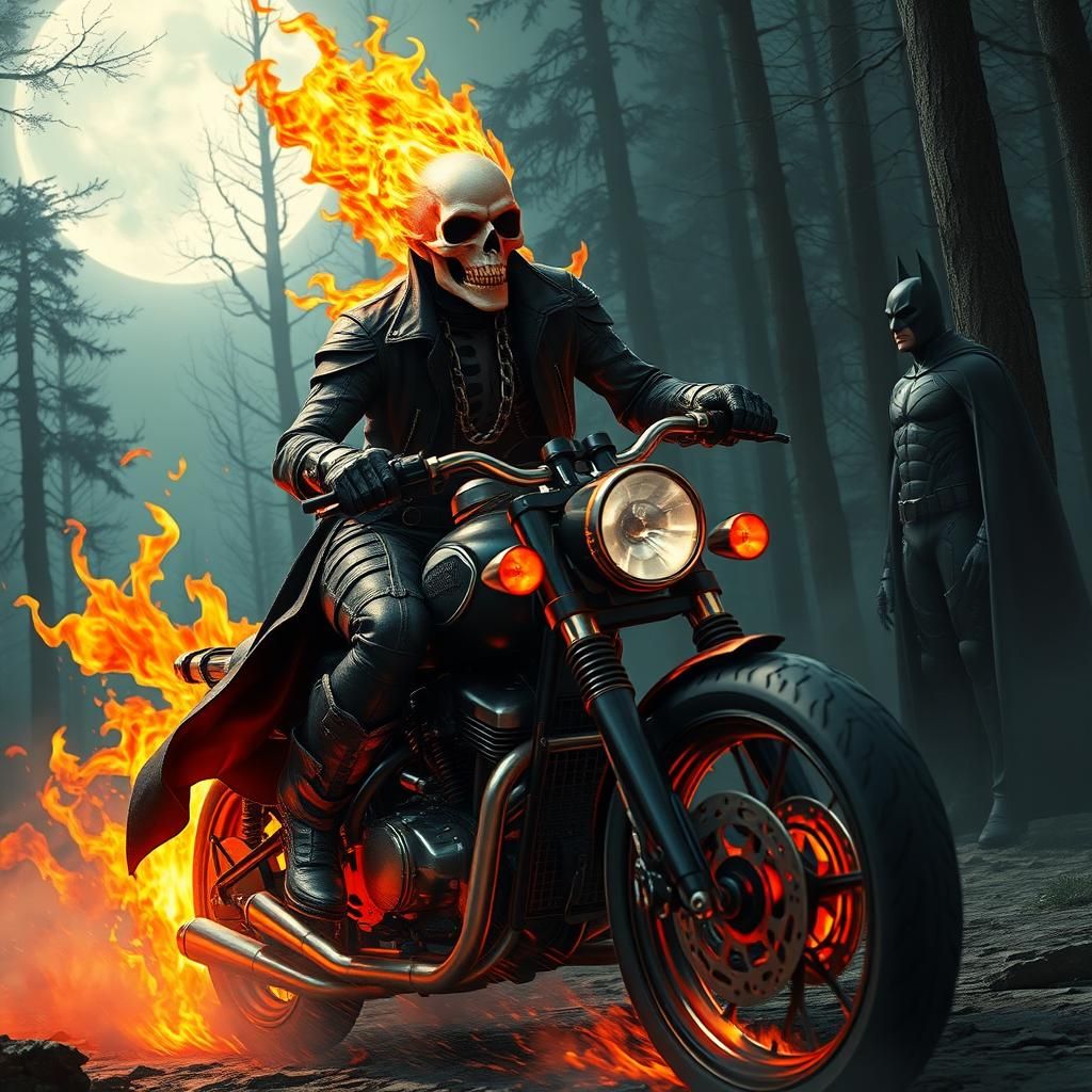 Ghost Rider in a Mystical Forest, 3D Rendered