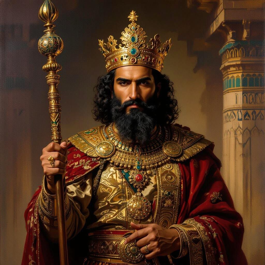 Darius the Great: Regal Portrait in Rembrandt Style