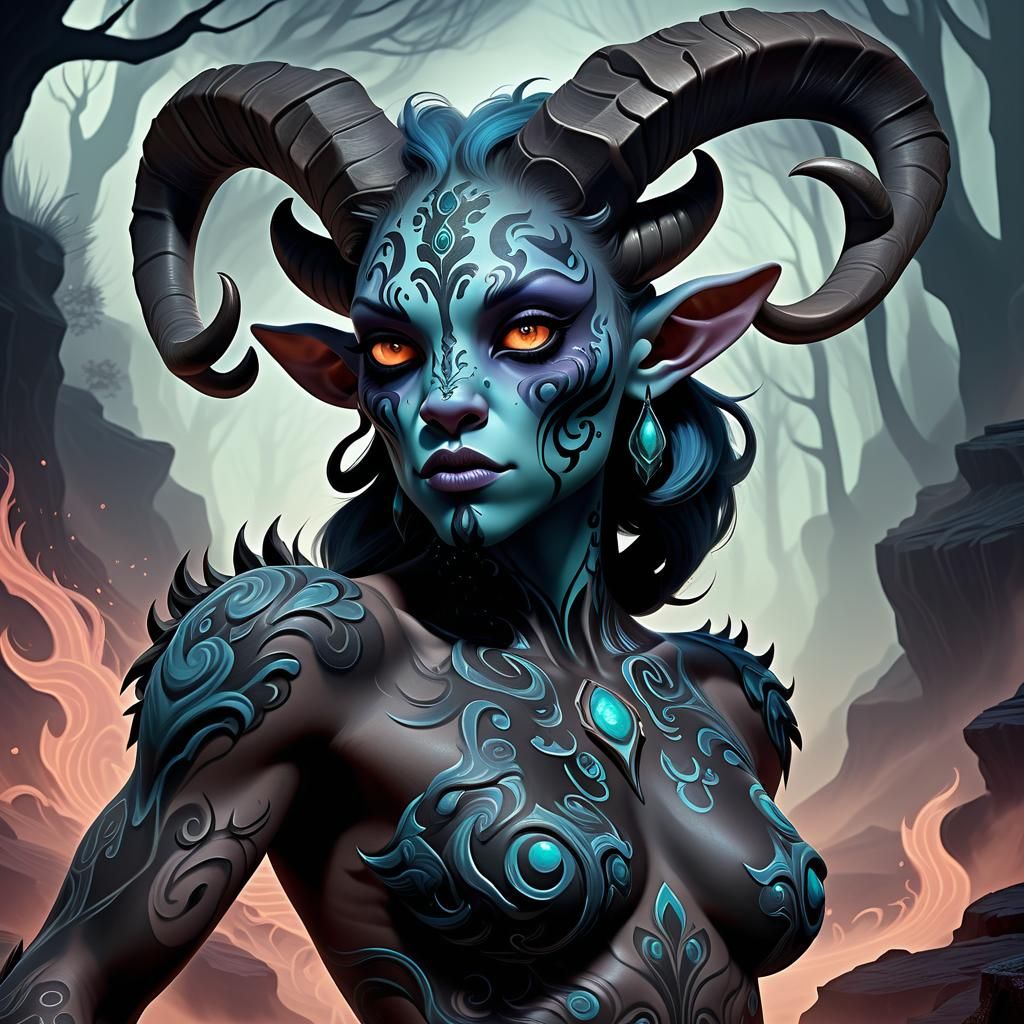 Liquid Shadow Satyr in Fantasy Nightmare Landscape