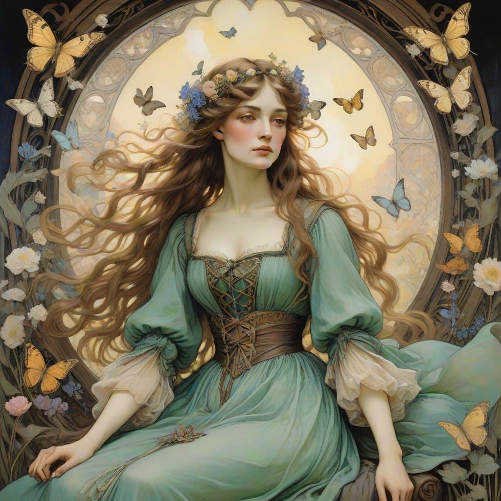 Dreamy Goddess in Pre-Raphaelite Style