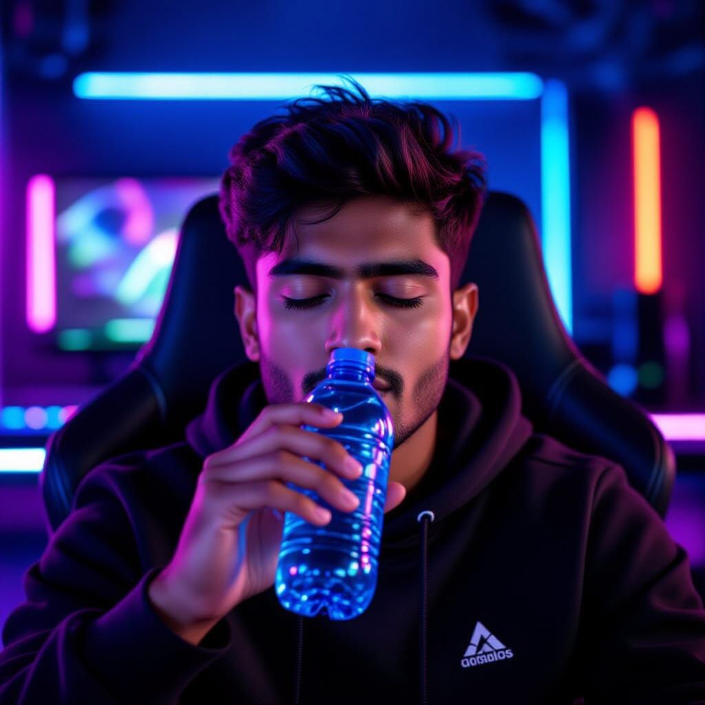 Photorealistic Portrait of Young Indian Man in RGB Lit Room