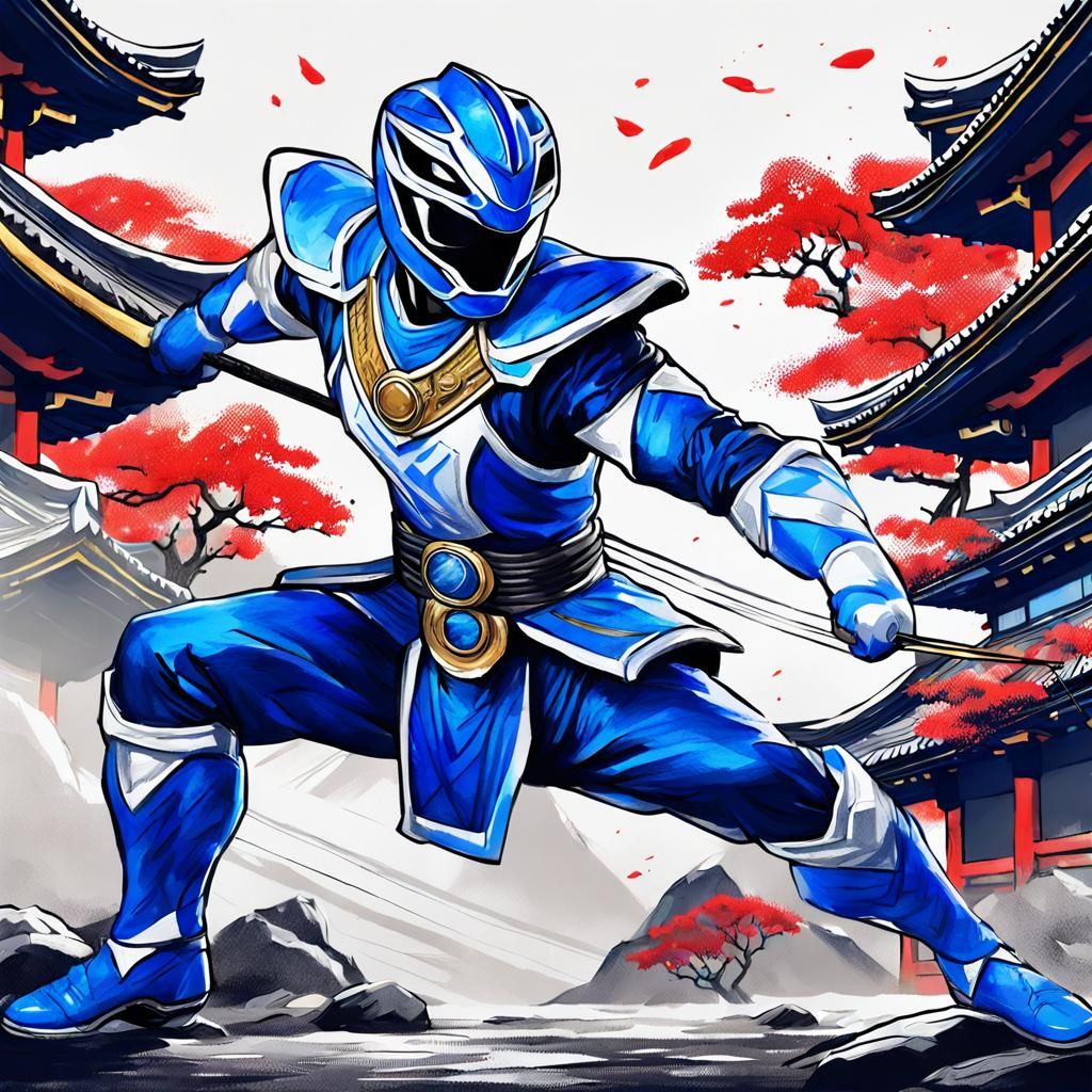 Feudal Japan Blue Power Ranger Ink Sketch