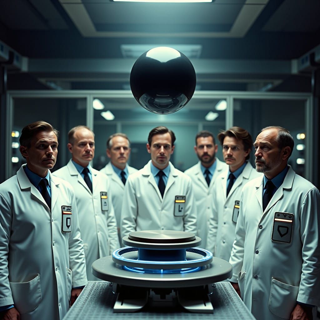 Scientists in a High-Tech Laboratory Amidst an Ominous Atmos...