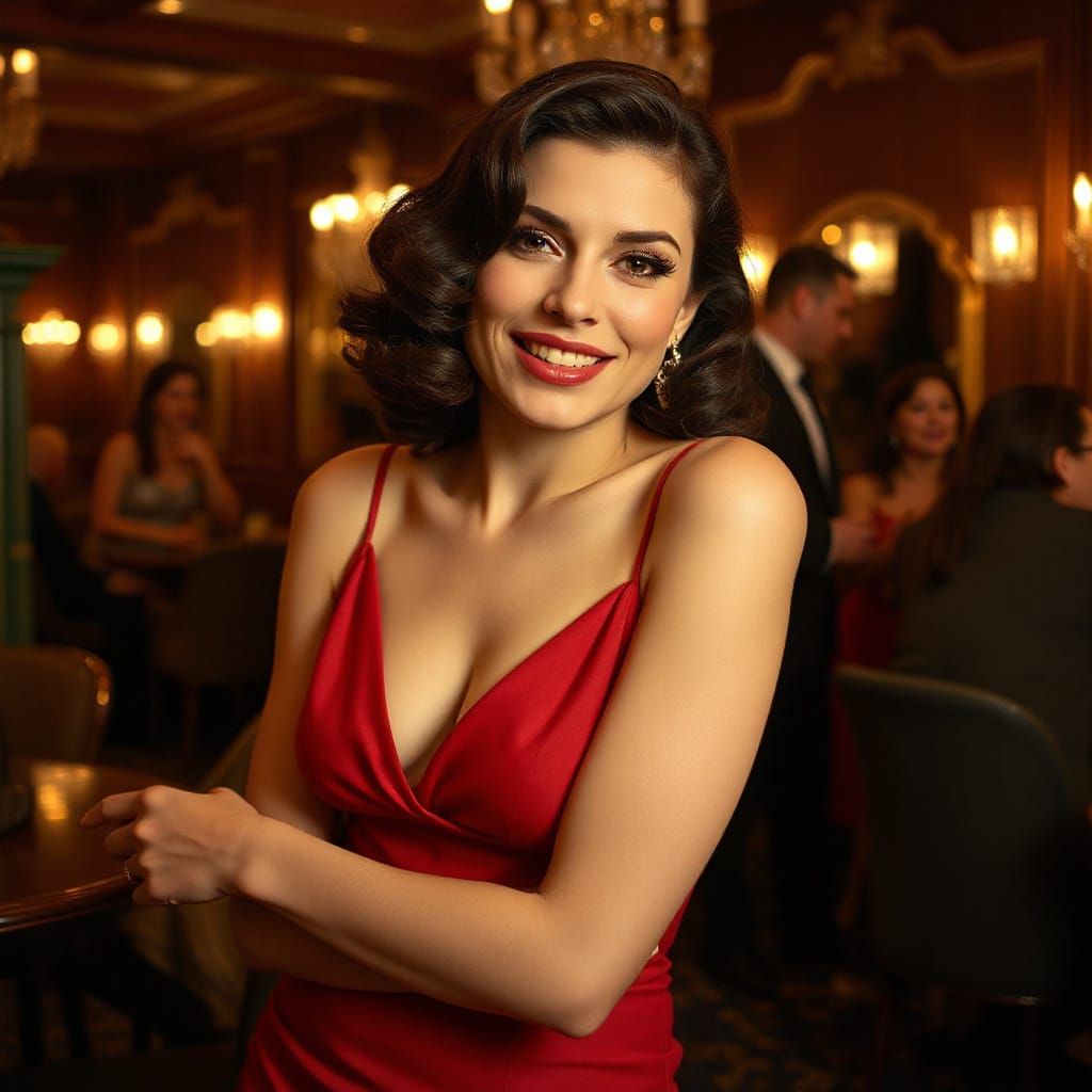 Glamorous Actress at Hollywood Party, Art Nouveau Style