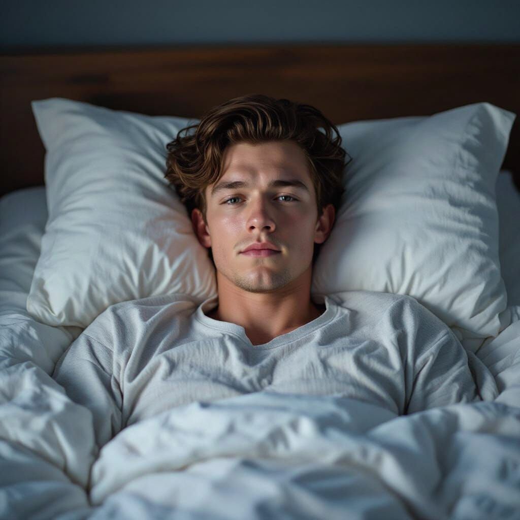 Cinematic Film Still of Man Relaxing in Bed
