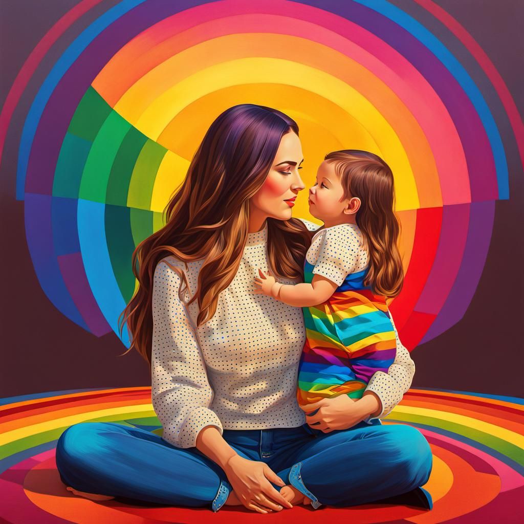 Mother and Daughter Embrace in Pop Art Style