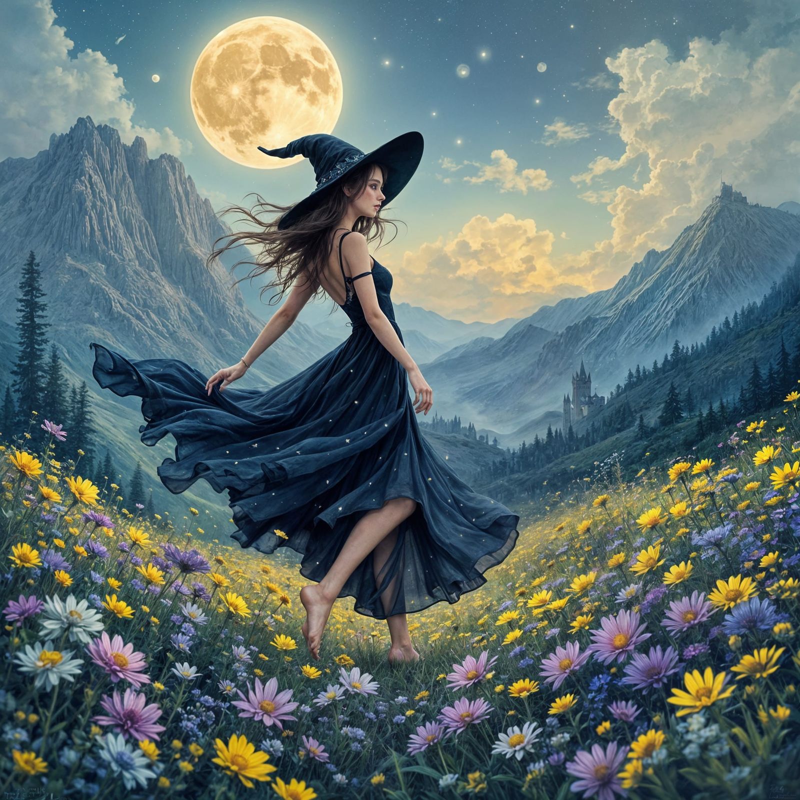 Ethereal Witch Dances in a Pastel Fantasy