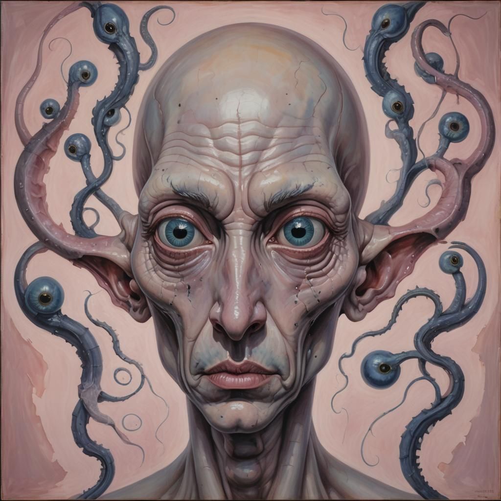 Surreal Alien Head with Gothic Landscape