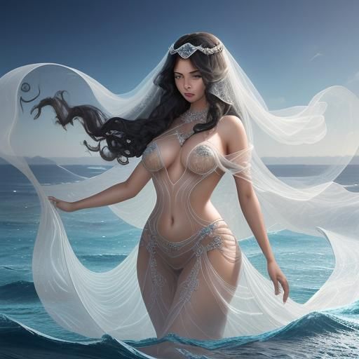 Veiled Woman in Crystalline Sea