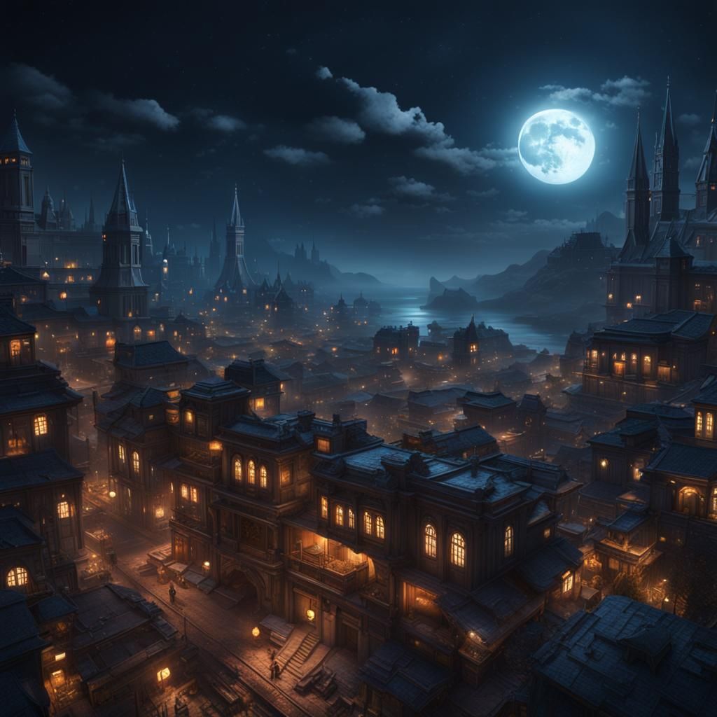 Quiet City at Night with Glowing Lights