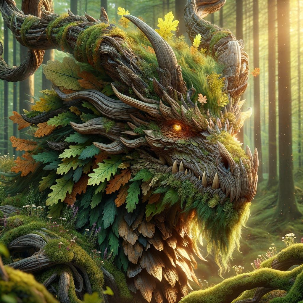 Majestic Forest Dragon Guardian with Leafy Mane