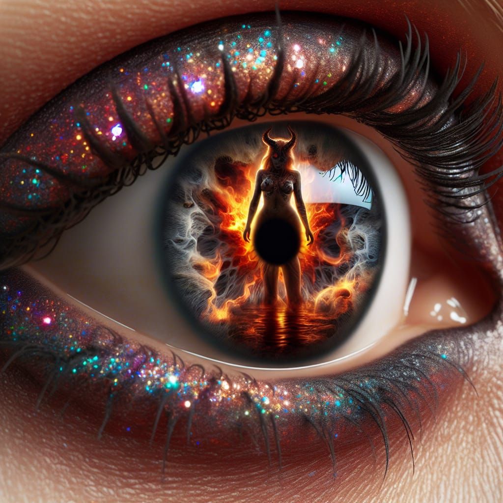 Glamorous Eye Reflecting Mythical Demon Figure