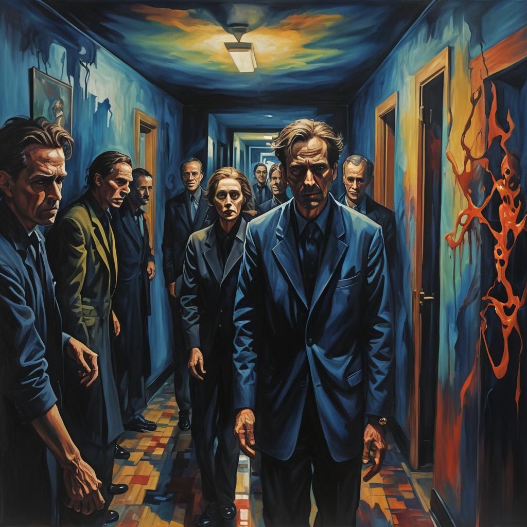 Trapped Tourists: A Dark Surrealist Oil Painting