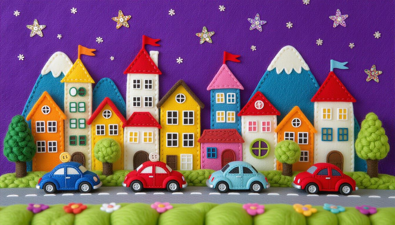 Charming Miniature Felt City with Whimsical Details