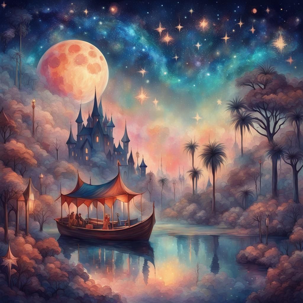 Dreamy Adventureland: Abstract Art in Starry Scene
