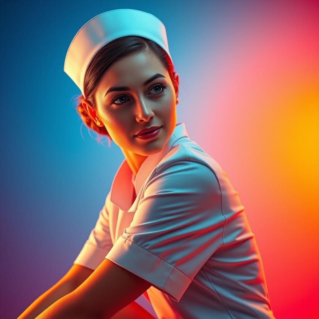 Nurse in Vibrant, Gradient-Hued Background