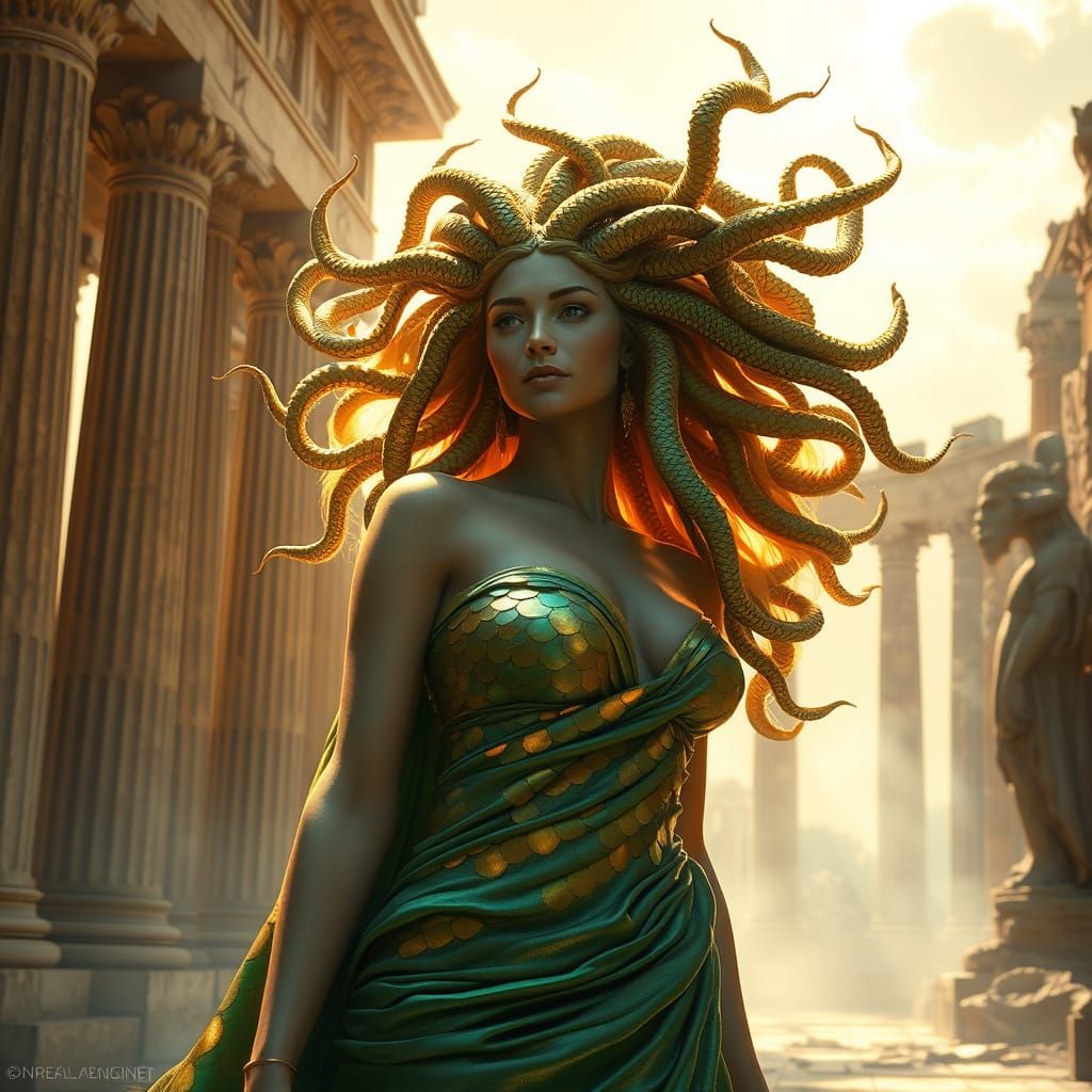 Goddess Medusa in Regal Greek Architecture with Enlightened ...