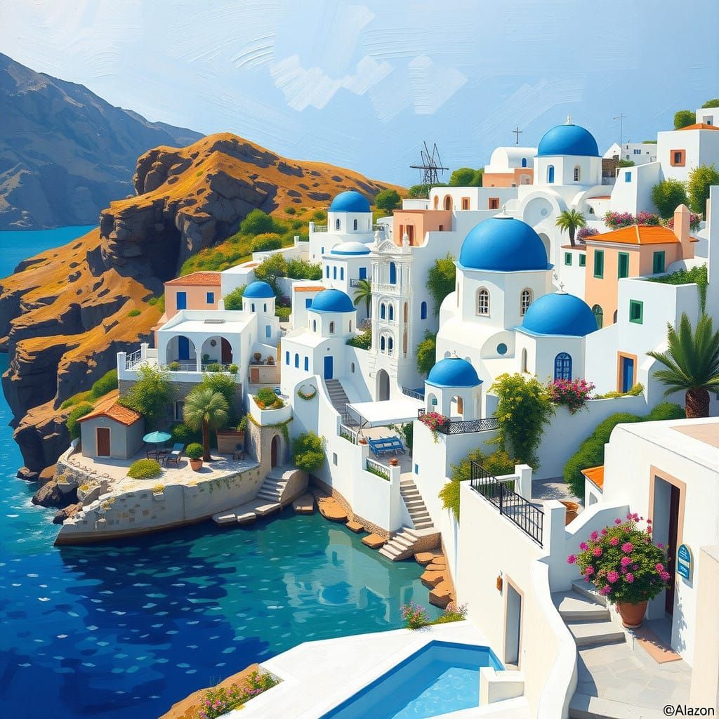 Greek Village Perched on Turquoise Waters