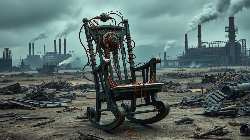 Biomechanical Rocking Chair in Industrial Wasteland