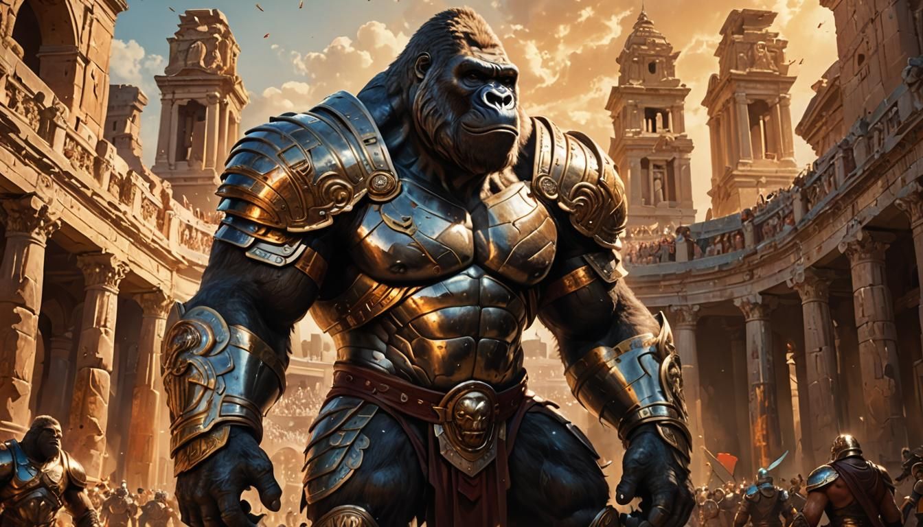 Gorilla Gladiator in Roman Coliseum: Hyperrealistic Concept ...