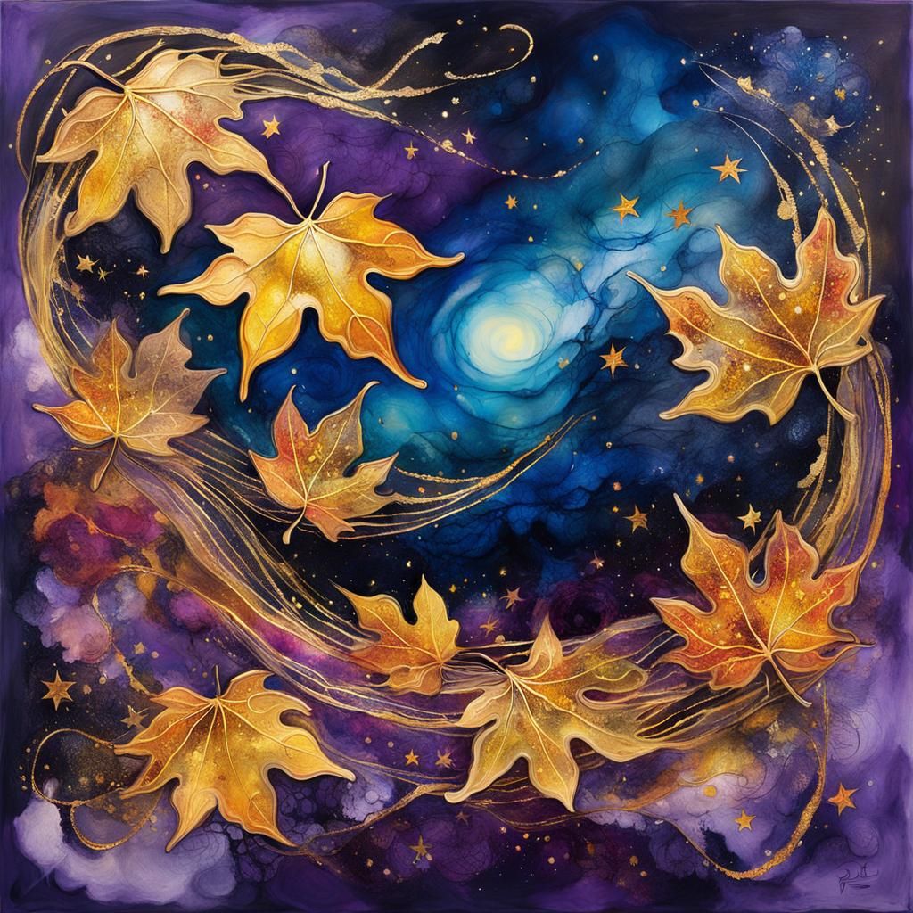 Abstract Expressionist Autumn Night in Ethereal Style