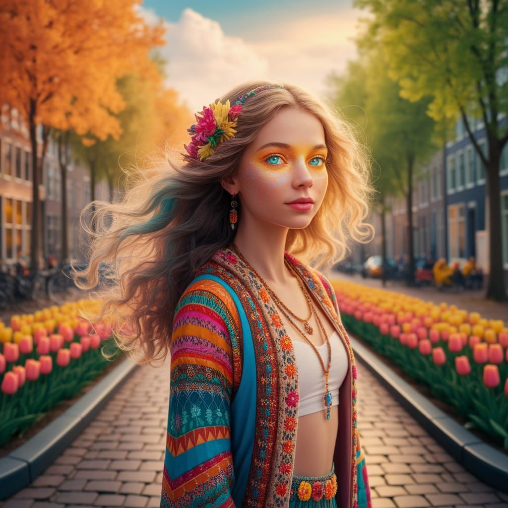 A beautiful hippie girl in Amsterdam,