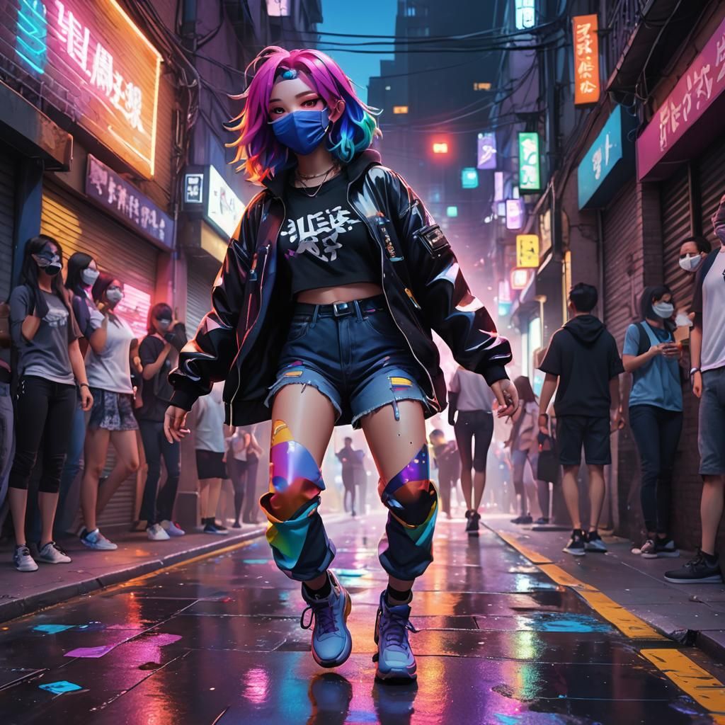 Rainbow Haired Dancer in Vibrant 3D Anime Art