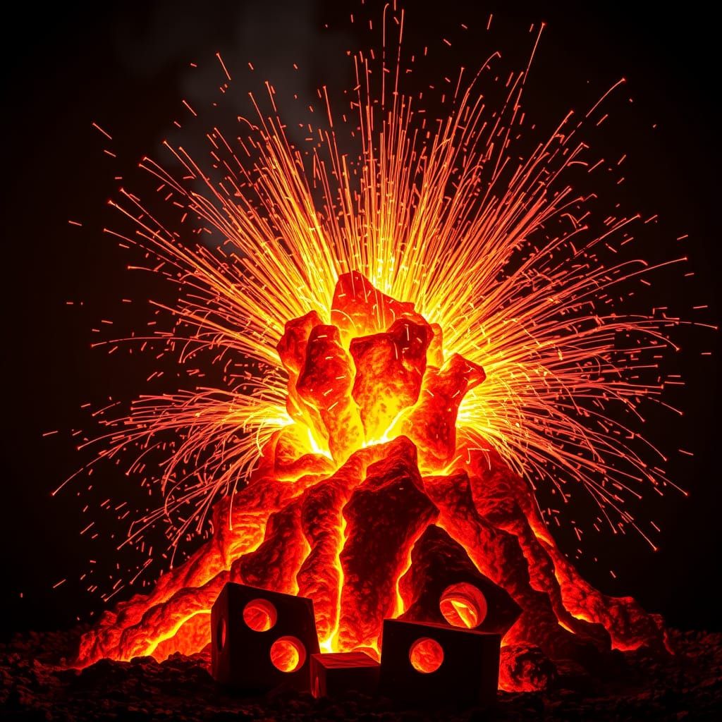Eruption of Molten Metal in Fiery Light