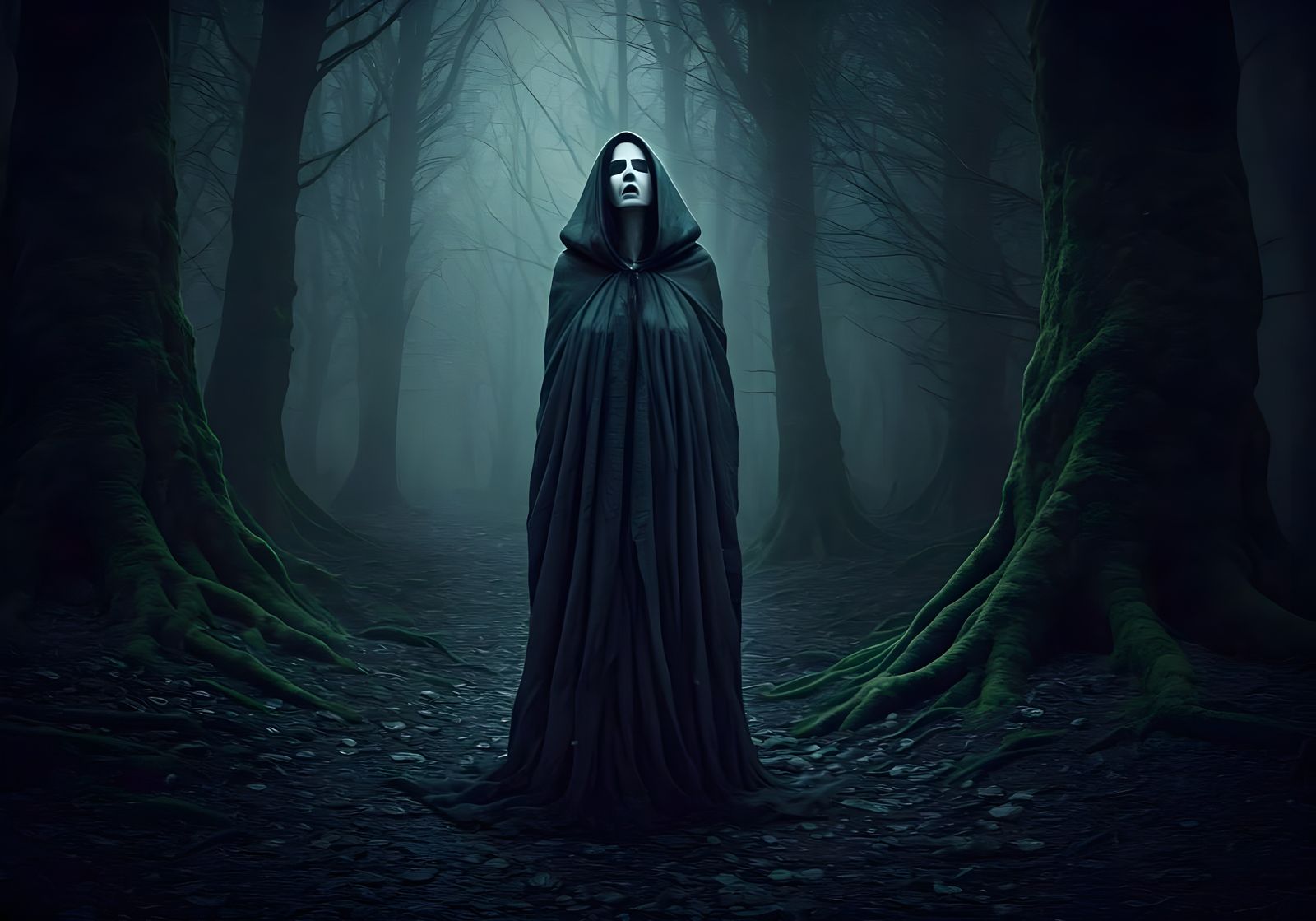 Banshee in Mist-Laden Celtic Forest: Cinematic Depiction