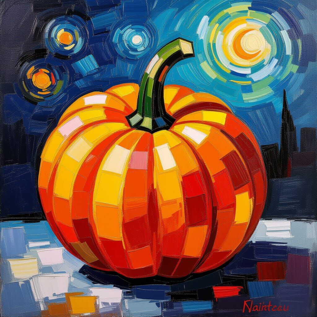 Queen of Winter Squash in Neo-Impressionist Oil Style