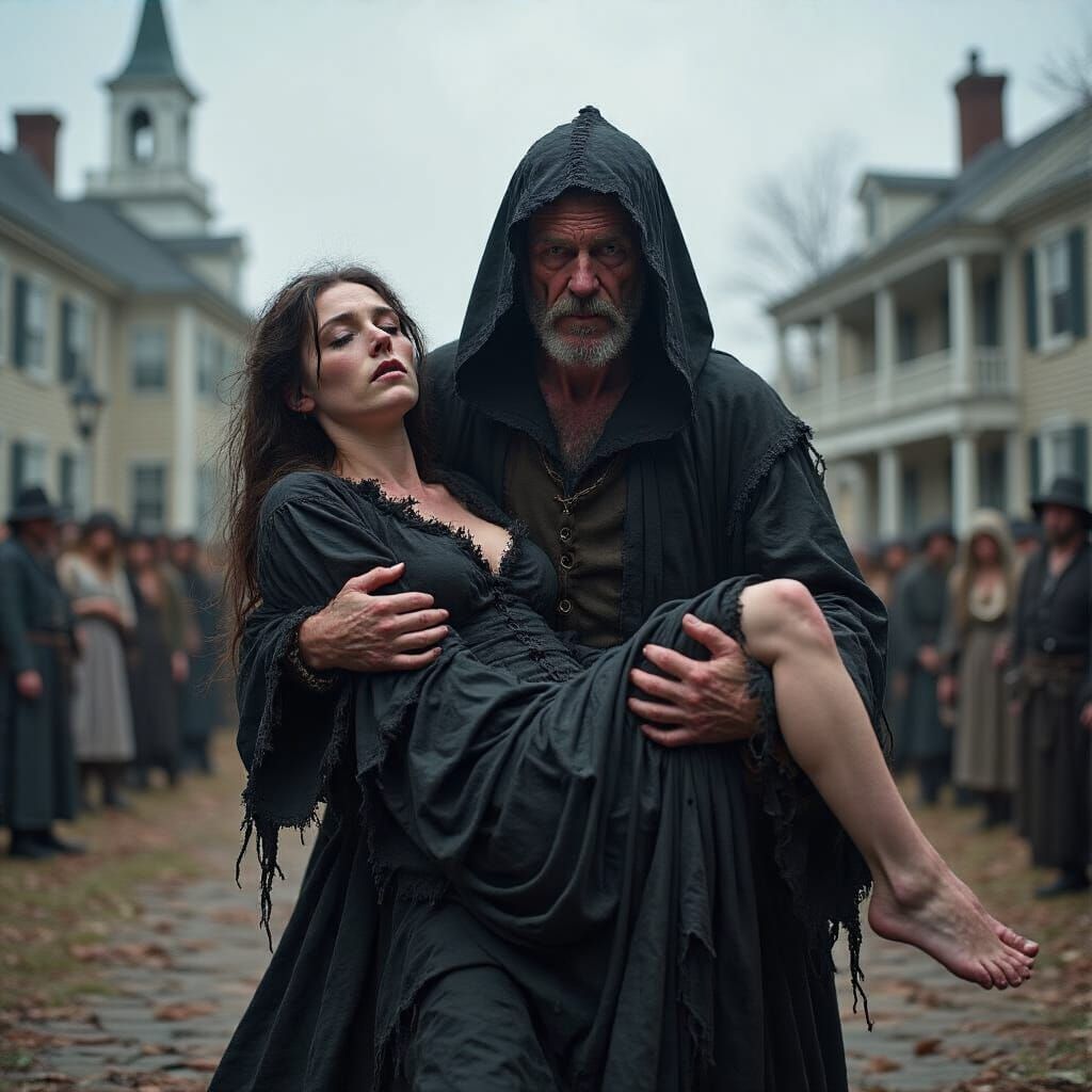 Witch Hunter Carrying Accused Woman in Salem