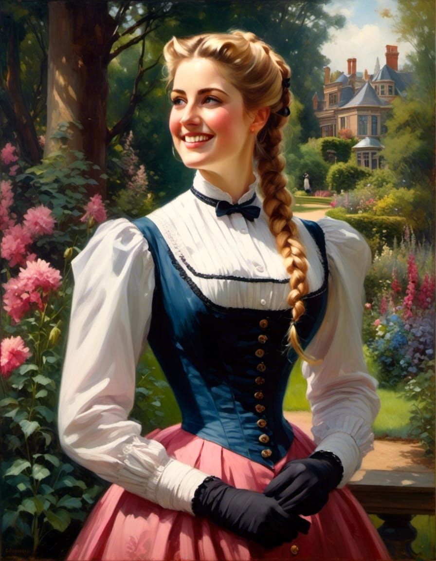 Victorian Woman in Mystic Forest Oil Painting