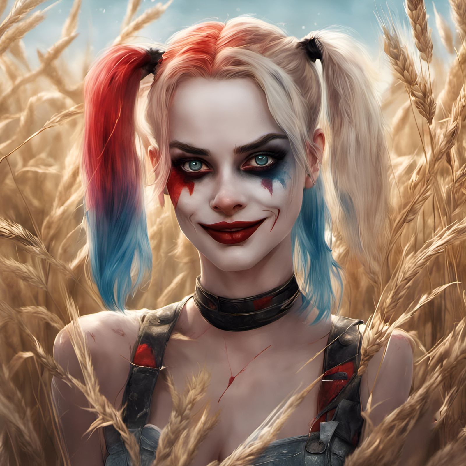 Harley Quinn in Barley Field: Digital Illustration