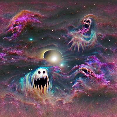 Eerie Cosmic Horror Scene with Nebulae